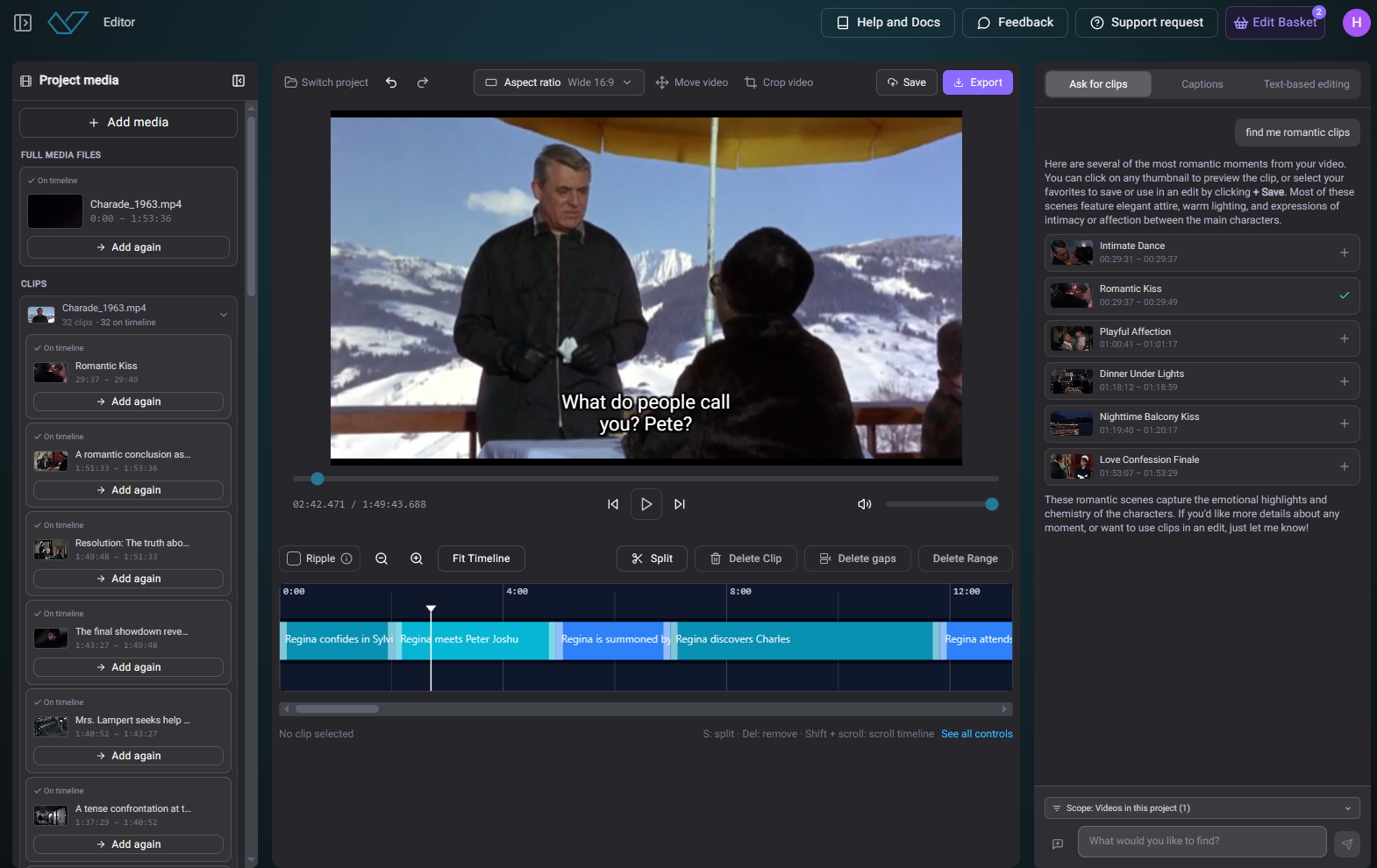 Editor with clips from the Assistant